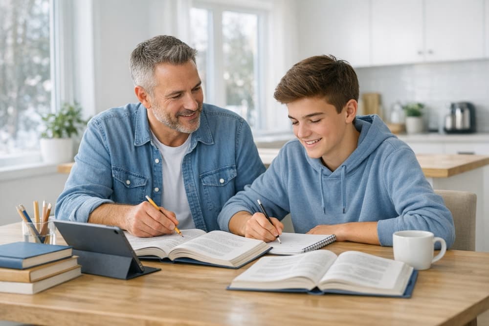 Tuteur et élève discutent du choix de matières et du plan de travail